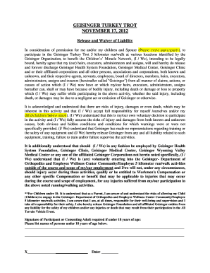 Geisinger Turkey Trot Release and Waiver of Liability