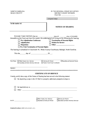 North Carolina Notice of Hearing