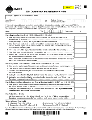 Montana Dependent Care Assistance Credits Form
