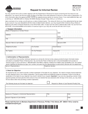 Montana Tax Adjustment Objection Form