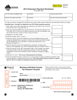 Montana Extension Payment Worksheet