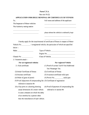 Application for Issue/Renewal of Certificate of Fitness