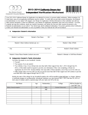California Dream Act Verification Worksheet