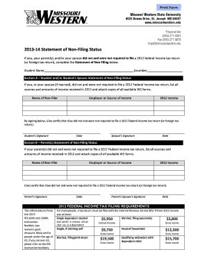2013-14 Statement of Non-Filing Status