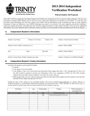2013-2014 Independent Verification Worksheet