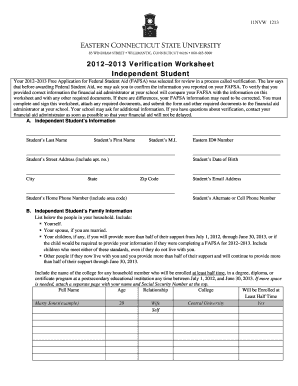2012–2013 Verification Worksheet