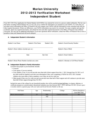 2012–2013 Verification Worksheet