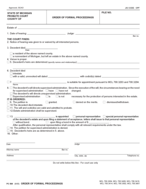 Michigan Order of Formal Proceedings