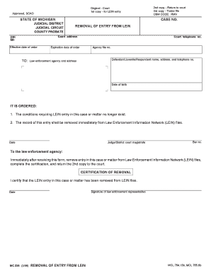 Michigan Removal of Entry from LEIN