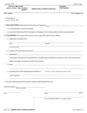 Michigan Order for Alternate Service