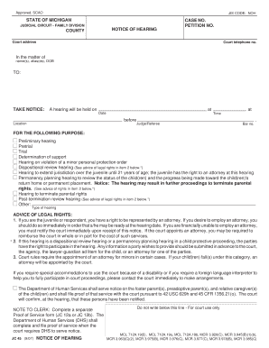 Michigan Notice of Hearing
