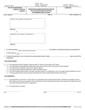 Michigan Out-of-State Child-Custody Registration Order