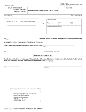 Michigan Satisfaction of Financial Obligation