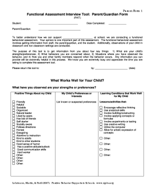 Functional Assessment Interview Tool Parent Form