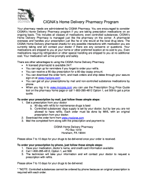 CIGNA Home Delivery Pharmacy Prescription Order Form