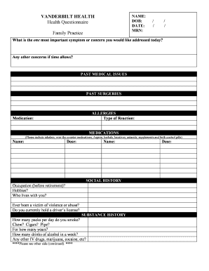Vanderbilt Health Patient Questionnaire