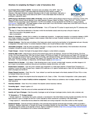 Shipper’s Letter of Instructions