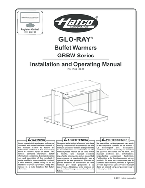 Glo-Ray Buffet Warmers Installation and Operating Manual