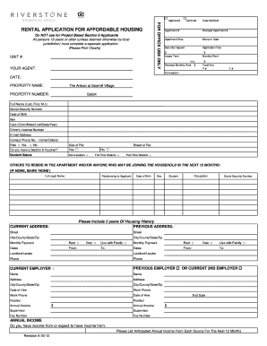 Rental Application for Affordable Housing