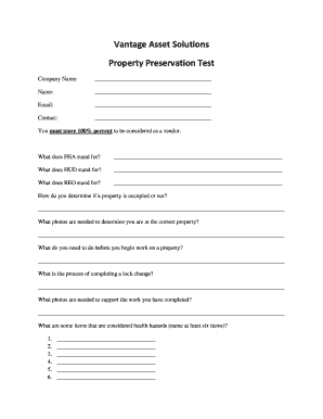 Property Preservation Vendor Test Form