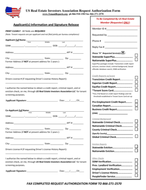 US Real Estate Investors Association Request Authorization Form