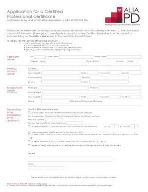 ALIA Certified Professional Certificate Application