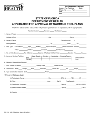 Florida Swimming Pool Plan Approval Application