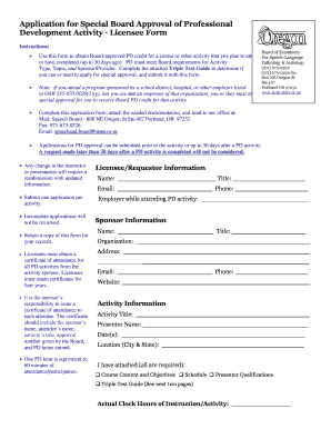 Application for Special Board Approval of Professional Development Activity