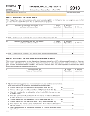 Wisconsin Schedule T Transitional Adjustments 2013