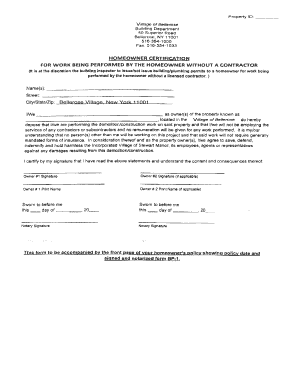 Homeowner Certification for Work Without Contractor