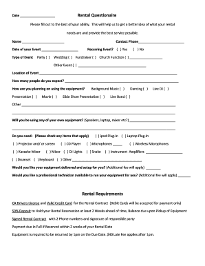 Rental Equipment Questionnaire