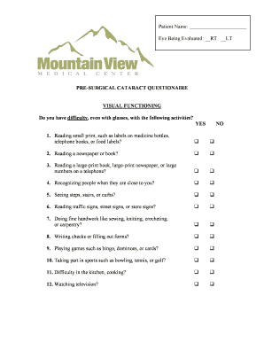 Pre-Surgical Cataract Questionnaire