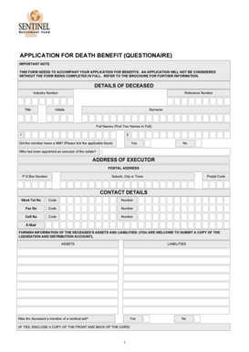 Application for Death Benefit Questionnaire