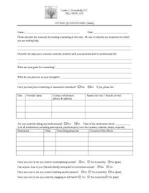 Adult Intake Questionnaire