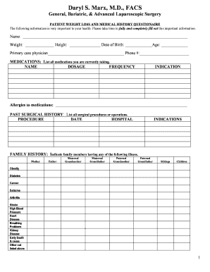 Patient Weight Loss and Medical History Questionnaire