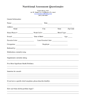 Nutritional Assessment Questionnaire