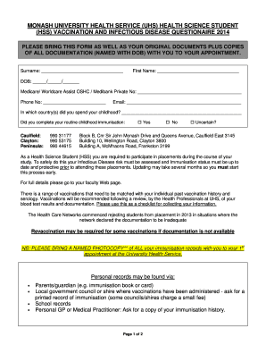 Monash University Health Science Student Vaccination Questionnaire