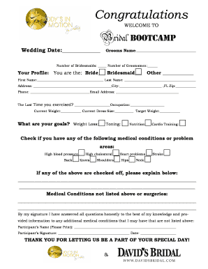 Bridal Bootcamp Registration Form