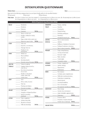 Detoxification Questionnaire
