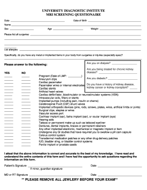 MRI Screening Questionnaire