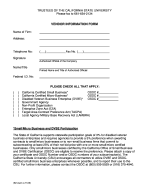 California State University Vendor Information Form