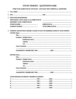 Study Permit Questionnaire