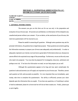 Divorce/Custody Questionnaire