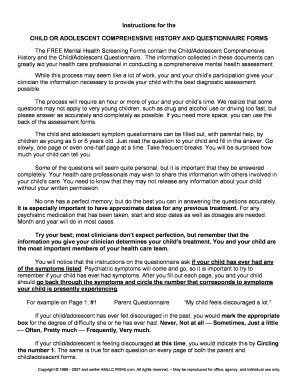 Child Adolescent Comprehensive History Form