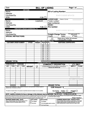 Bill of Lading Form