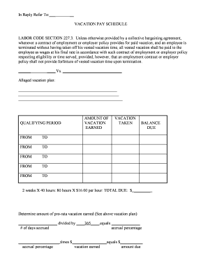 California Vacation Pay Schedule