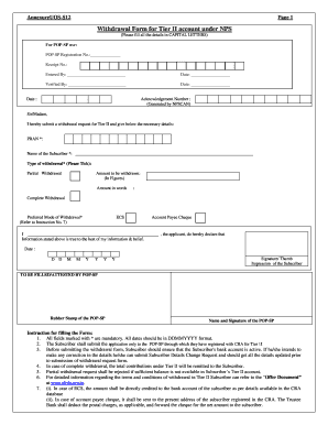 Withdrawal Form for Tier II NPS Account