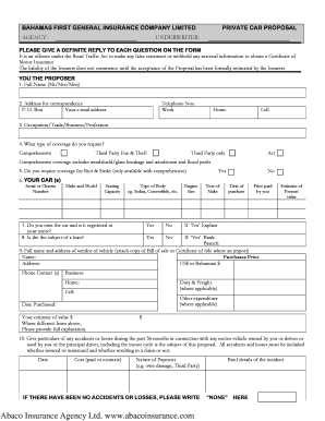 Bahamas Private Car Insurance Proposal