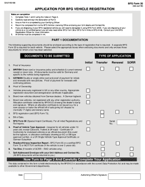 BFG Vehicle Registration Application Form