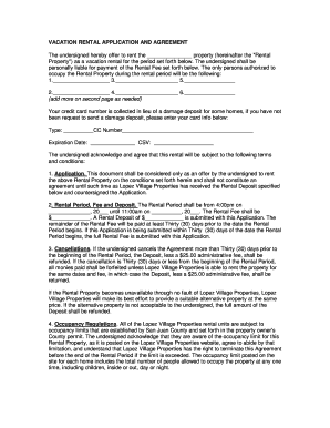Vacation Rental Application and Agreement